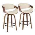 Symphony 26" Mid-Century Modern Fixed Height Counter Stool with Swivel in Walnut and Cream Faux Leather- Set of 2 — pair view