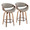 Curvo counter stool in Walnut Wood, Grey PU, Black Metal, coordinated set view, featuring swivel and wood frame