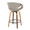 Curvo counter stool in Walnut Wood, Grey PU, Black Metal, back and side view, featuring swivel and wood frame
