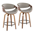Symphony 26" Mid-Century Modern Fixed Height Counter Stool with Swivel in Walnut and Grey Faux Leather- Set of 2 — pair view