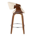 Curvo counter stool in Walnut Wood, Cream PU, Chrome Metal, side view, featuring swivel and wood frame