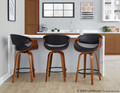 Curvo counter stool in Walnut Wood, Black PU, Black Metal, close-up detail