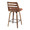 Trevi 26'' Mid-Century Modern Fixed-Height Counter Stool with Swivel in Walnut Wood and Orange Fabric with Square Black Metal Footrest- Set of 2 — rear three-quarter view
