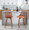 Trevi 26'' Mid-Century Modern Fixed-Height Counter Stool with Swivel in Walnut Wood and Orange Fabric with Square Black Metal Footrest- Set of 2 — lifestyle photo 3