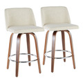 Toriano Mid-Century Modern Counter Stool in Walnut and Cream Fabric- Set of 2 — pair view