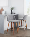 Tintori counter stool in Walnut Wood, Grey Fabric, Black Metal