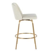 Tintori counter stool in Cream Fabric, Gold Metal, side view, featuring swivel