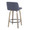 Tintori counter stool in Light Grey Wood, Blue Fabric, Black Metal, back and side view, featuring swivel and wood frame