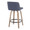 Tintori counter stool in Whitewashed Wood, Blue Fabric, Black Metal, back and side view, featuring swivel and wood frame