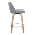 Tintori counter stool in Chrome Metal, Whitewashed Wood, Grey Fabric, side view, featuring swivel and wood frame