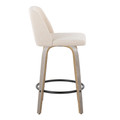 Tintori counter stool in Light Grey Wood, Cream Noise Fabric, Black Metal, side view, featuring swivel and metal footrest