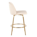 Tintori counter stool in Cream PU, Gold Metal, side view, featuring swivel and metal footrest