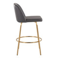 Tintori counter stool in Grey PU, Gold Metal, side view, featuring swivel and metal footrest