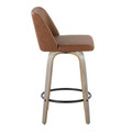 Tintori counter stool in Light Grey Wood, Camel PU, Black Metal, side view, featuring swivel and wood frame