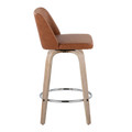 Tintori counter stool in Chrome Metal, Whitewashed Wood, Camel PU, side view, featuring swivel and wood frame