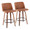 Toriano 26" Mid-Century Modern Fixed Height Counter Stool with Swivel in Walnut Wood and Camel Faux Leather with Round Black Footrest- Set of 2 — pair view
