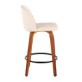 Tintori counter stool in Walnut Wood, Cream PU, Black Steel, side view, featuring metal footrest