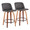 Tintori counter stool in Walnut Wood, Grey PU, Black Metal, coordinated set view, featuring metal footrest