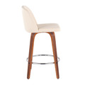 Tintori counter stool in Walnut Wood, Cream PU, Chrome, side view, featuring metal footrest
