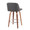 Tintori counter stool in Walnut Wood, Grey PU, Chrome Metal, back and side view, featuring metal footrest