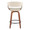 Vintage Mod counter stool in Walnut Wood, Black Metal, Cream Fabric, back view, featuring swivel and upholstered seat