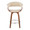 Vintage Mod counter stool in Walnut Wood, Chrome Metal, Cream Fabric, front view, featuring swivel and upholstered seat