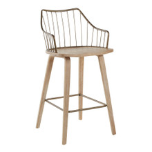 Winston Farmhouse Counter Stool in Whitewashed Wood and Antique Copper Metal — product view