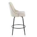 Marcel counter stool in Black Metal, Cream Fabric, Brass Metal, side view, featuring swivel