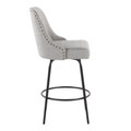Marcel counter stool in Black Metal, Light Grey Fabric, Brass Metal, side view, featuring swivel