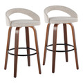 Grotto Upholstered 30" Contemporary Fixed-Height Barstool with Swivel in Walnut Wood and Oat Noise Fabric with Round Black Metal Footrest- Set of 2 — pair view
