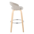 Grotto bar stool in Natural Wood, Oat Noise Fabric, Chrome Metal, side view, featuring swivel and wood frame