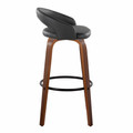 Grotto bar stool in Walnut Wood, Black PU, Black Metal, side view, featuring swivel and wood frame