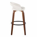 Grotto bar stool in Walnut Wood, White PU, Black Metal, side view, featuring swivel and wood frame