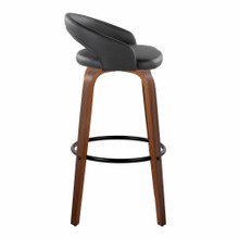Grotto bar stool in Walnut Wood, Black Velvet, Black Metal, side view, featuring swivel and wood frame