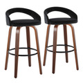 Grotto Upholstered 30" Contemporary Fixed-Height Barstool with Swivel in Walnut Wood and Black Velvet with Round Black Metal Footrest- Set of 2 — pair view