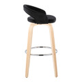 Grotto bar stool in Natural Wood, Black Velvet, Chrome Metal, side view, featuring swivel and wood frame
