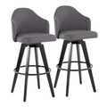 Ahoy Upholstered 30" Contemporary Fixed-Height Barstool with Swivel in Black Wood and Grey Fabric with Round Black Metal Footrest- Set of 2 — pair view