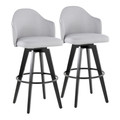 Ahoy Upholstered 30" Contemporary Fixed-Height Barstool with Swivel in Black Wood and Light Grey Fabric with Round Black Metal Footrest- Set of 2 — pair view