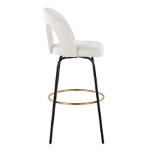 Ava bar stool in Black Metal, Snow White Fabric, Gold Metal, side view, featuring swivel
