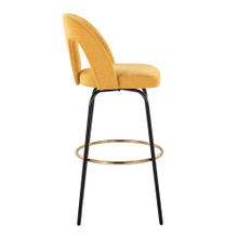 Ava bar stool in Black Metal, Yellow Fabric, Gold Metal, side view, featuring swivel