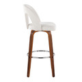 Ava bar stool in Walnut Wood, Snow White Fabric, Chrome Metal, side view, featuring swivel and wood frame