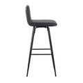 Casper bar stool in Black Metal, Black PU, side view, featuring faux leather design and leather design