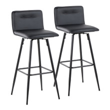 Casper 30" Contemporary Fixed-Height Barstool in Black Metal and Black Faux Leather with Square Black Metal Footrest- Set of 2 — pair view