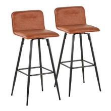 Casper 30" Contemporary Fixed-Height Barstool in Black Metal and Camel Faux Leather with Square Black Metal Footrest- Set of 2 — pair view