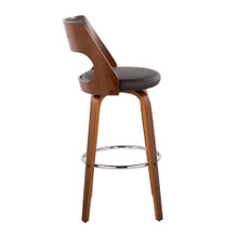 Cecina bar stool in Walnut Wood, Brown PU, Chrome, side view, featuring swivel and wood frame