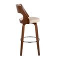 Cecina bar stool in Walnut Wood, Cream PU, Chrome, side view, featuring swivel and wood frame