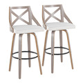 Charlotte 30" Farmhouse Fixed-Height Barstool with Swivel in Light Grey Wood and Cream Noise Fabric with Round Black Metal Footrest- Set of 2 — pair view
