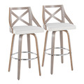 Charlotte 30" Farmhouse Fixed-Height Barstool with Swivel in Light Grey Wood and Cream Noise Fabric with Round Chrome Metal Footrest- Set of 2 — pair view