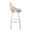 Charlotte bar stool in Whitewashed Wood, Chrome Metal, Light Grey Fabric, side view, featuring swivel and upholstered seat