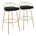 Charlotte Glam 30" Glam/art Deco Fixed-Height Barstool with Swivel in Gold Metal and Black Velvet with Round Footrest- Set of 2 — pair view